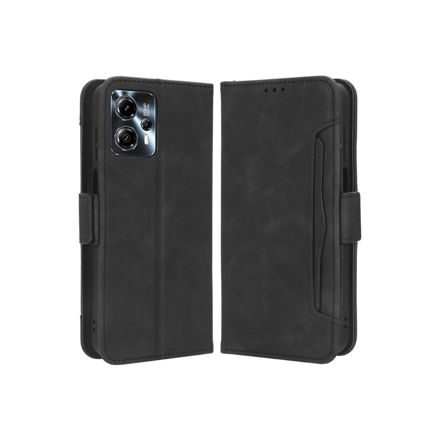 Motorola Moto G13 4G/G23 4G usean korttipaikan puhelimen lompakkokotelolle - musta