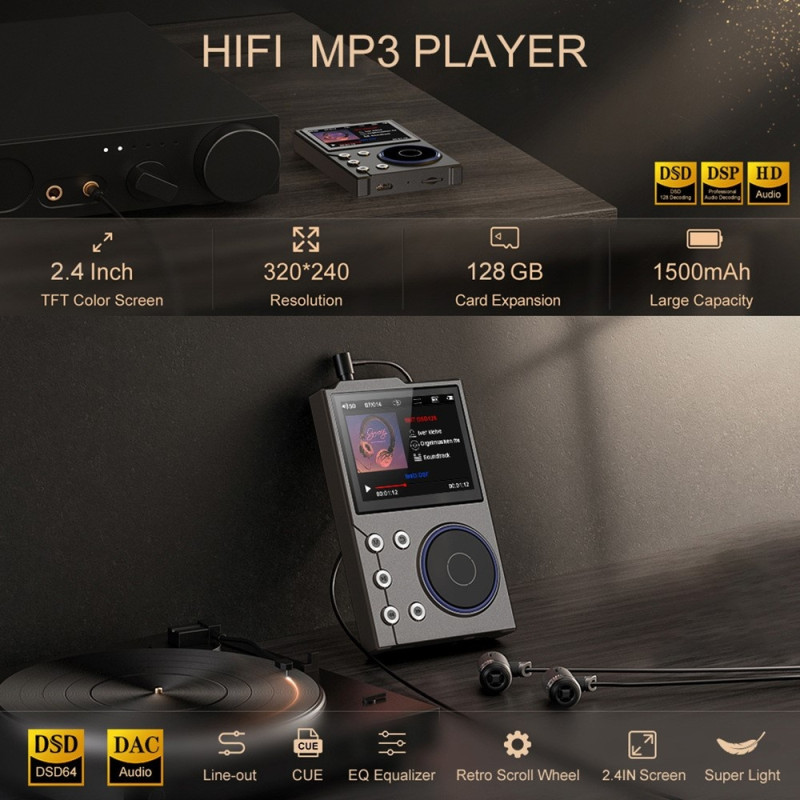 T10 2,4" Skärm HiFi Musikspelare Röstinspelare Bluetooth FM-radio 16GB Lagring