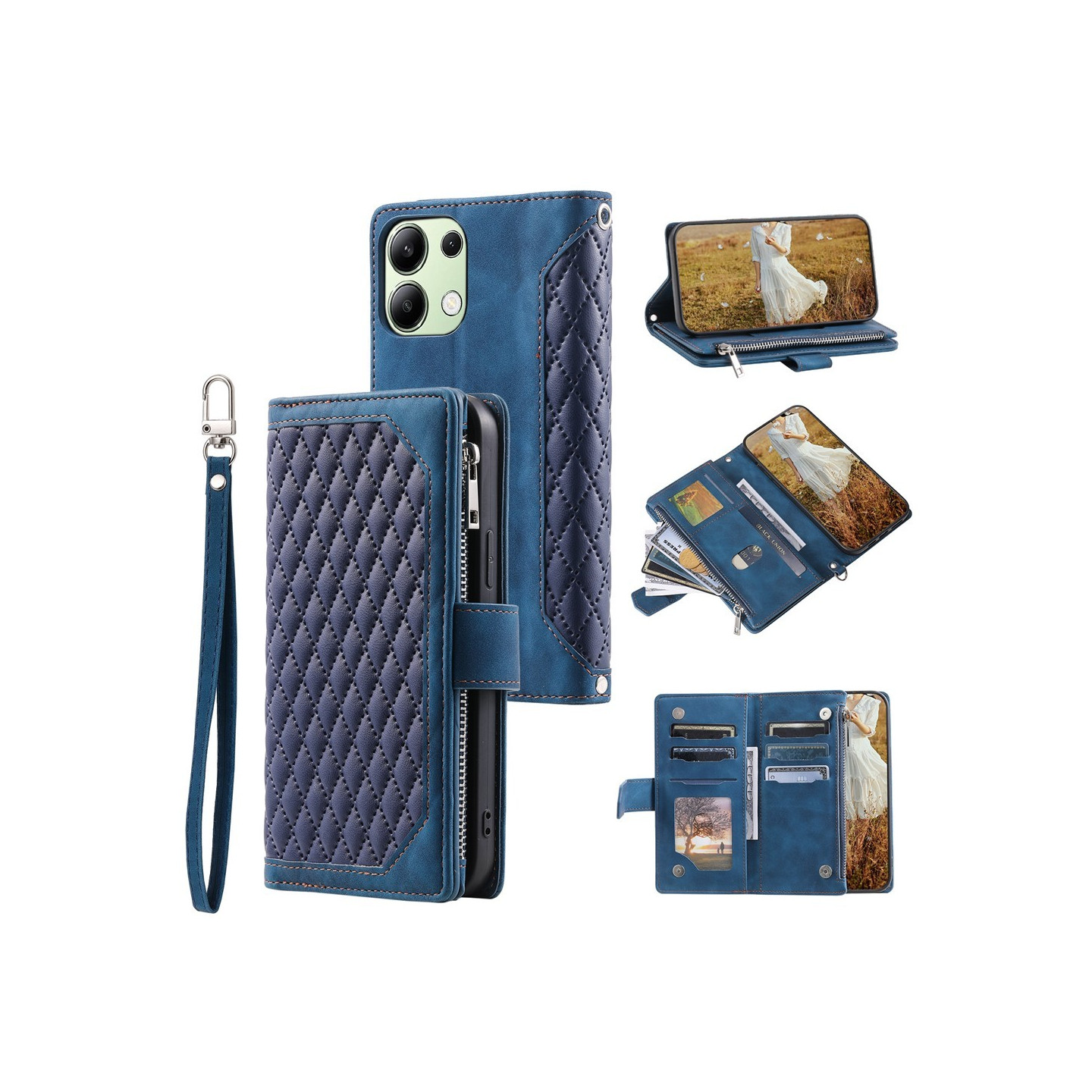 Xiaomi Redmi 15C Zipper Wallet Case Rhombus Stitching Line Puhelinsuojus