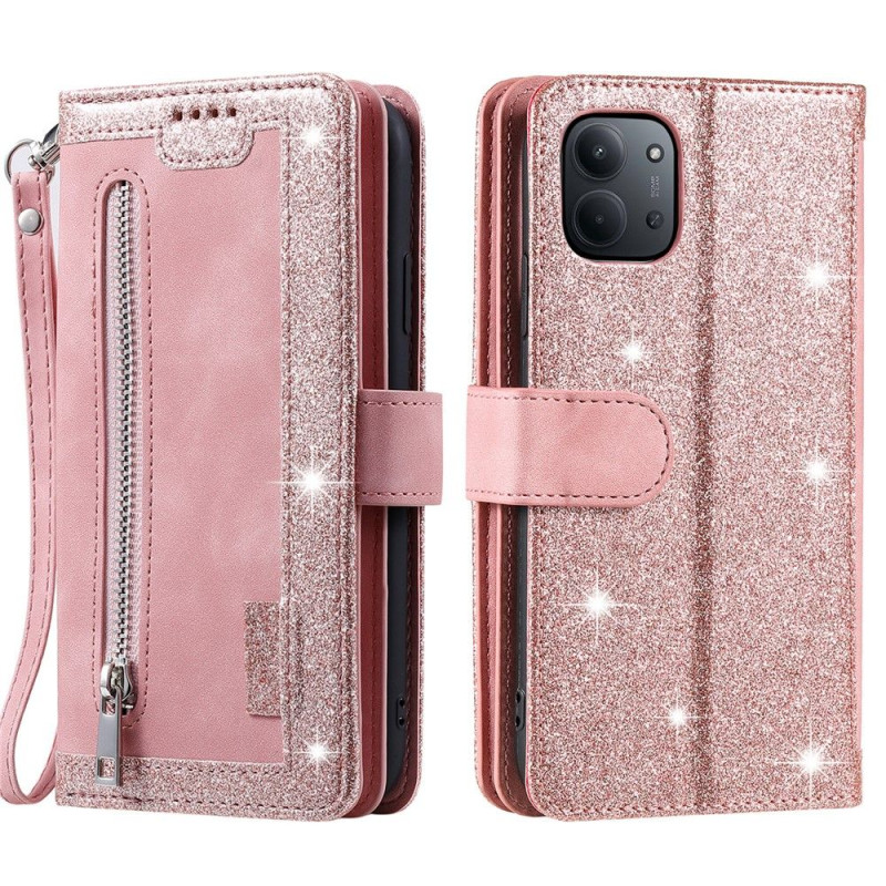 Til Xiaomi Redmi 15C Etui med Lynlåslomme og 9 Kortlommer – Pink