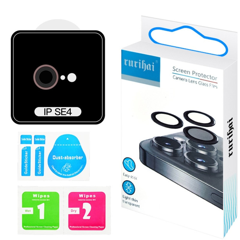 For iPhone 16e Camera Lens Protector Tempered Glass Metal Ring Lens Film - Pink