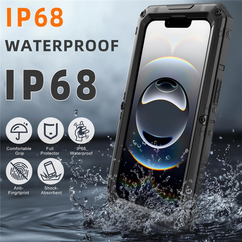 IP68-vedenpitävä metalli- ja silikonikuori iPhone 16e:lle näytönsuojalla