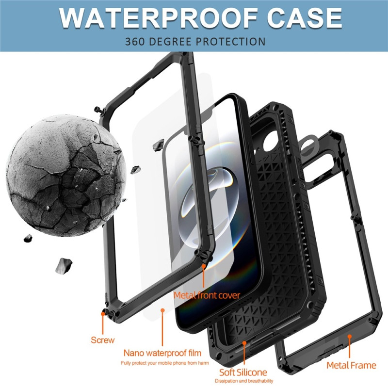 IP68 Waterproof Case for iPhone 16e Metal + Silicone with Screen Protector