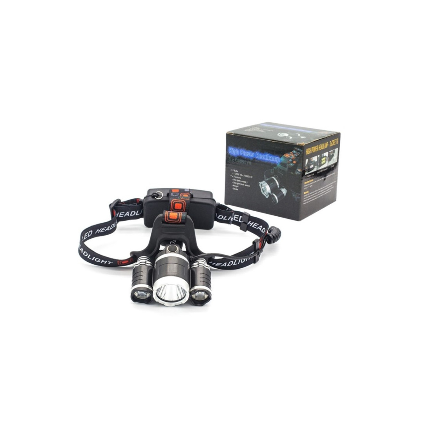 T6 3-LED fixed focus headlight battery powered waterproof flashlight headlamp