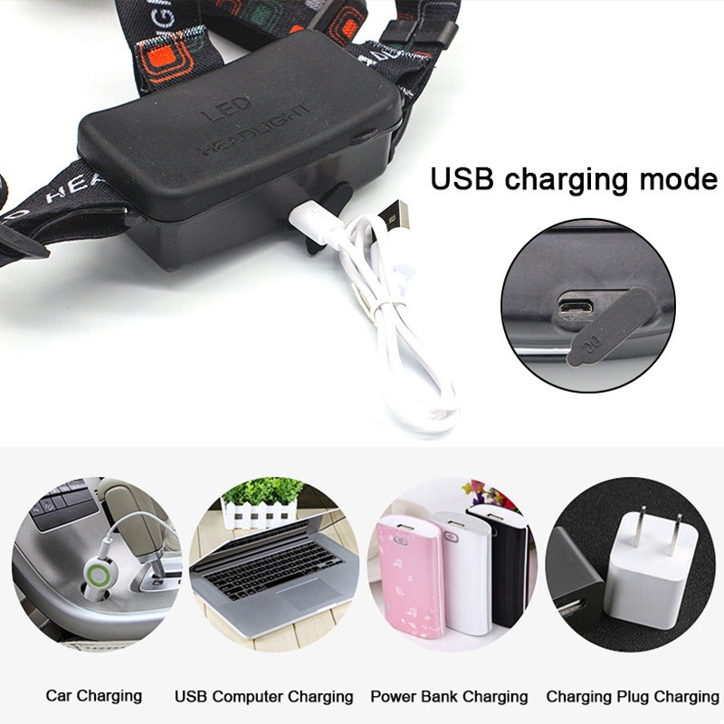 T6 3-LED fastfokuseret forlygte batteridrevet vandtæt lommelygte