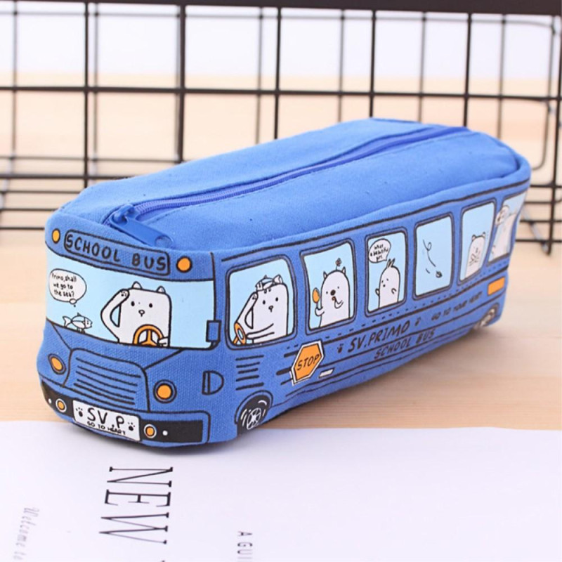 Pencil Case Canvas Zipper Pencil Bag School Stationery - Blue