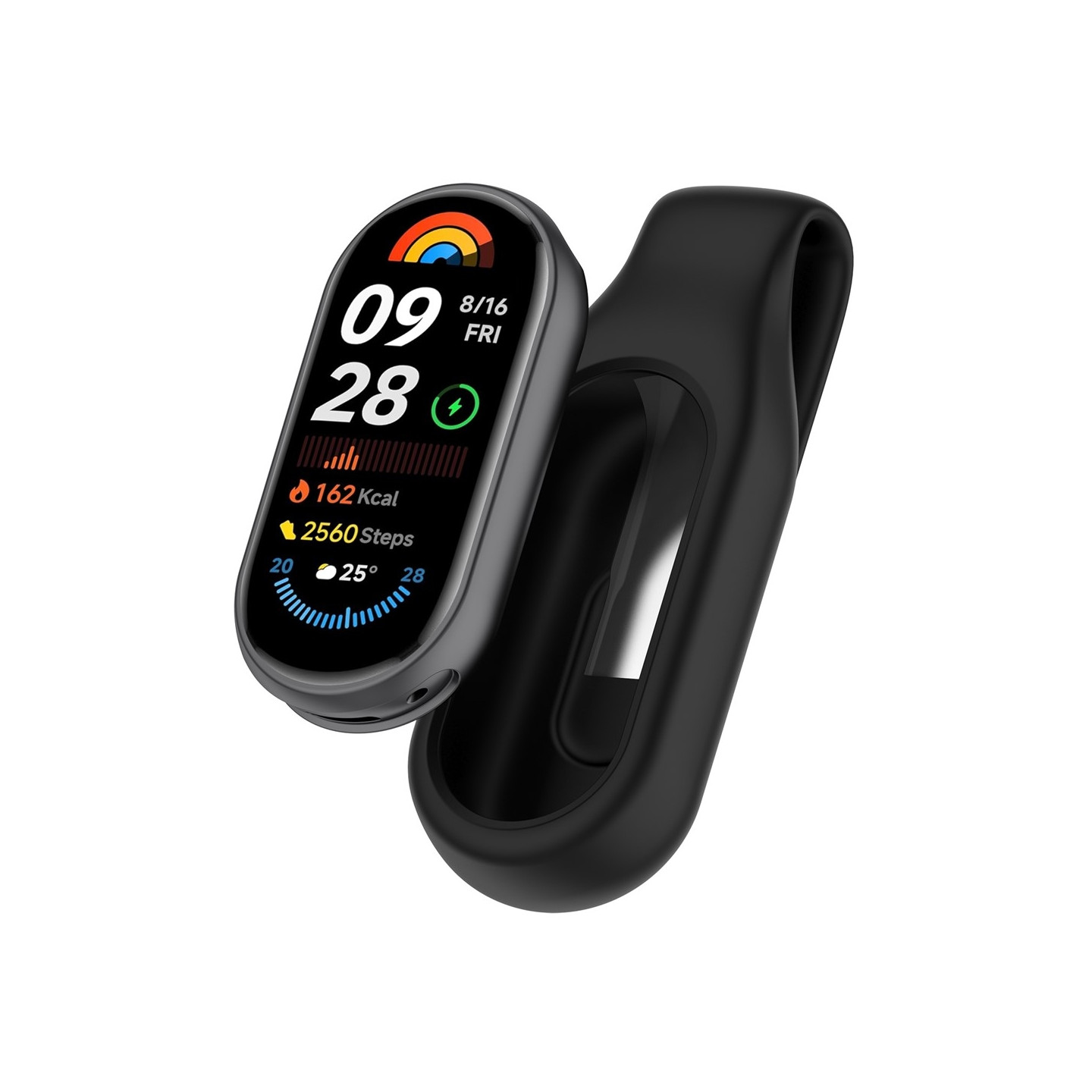 Xiaomi Smart Band 10/9/8 -koteloon, älykellolle, silikonisuojus, pidike - Musta