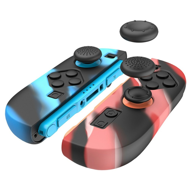 1 Pair Compatible with Nintendo Switch 2 Case Cover with 4 Caps Black Blue Black Red