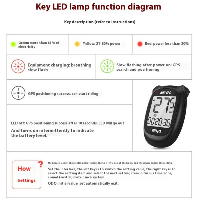 GIYO M3 Sykkelcomputer GPS Vanntett Trådløs Speedometer Kilometerteller