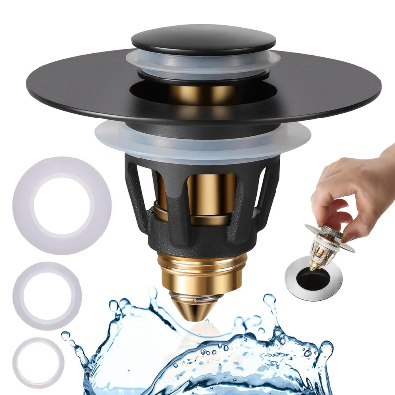 Avløpsstopp med trykknapp, pop-up-plugg, anti-tilstopping av hårfanger