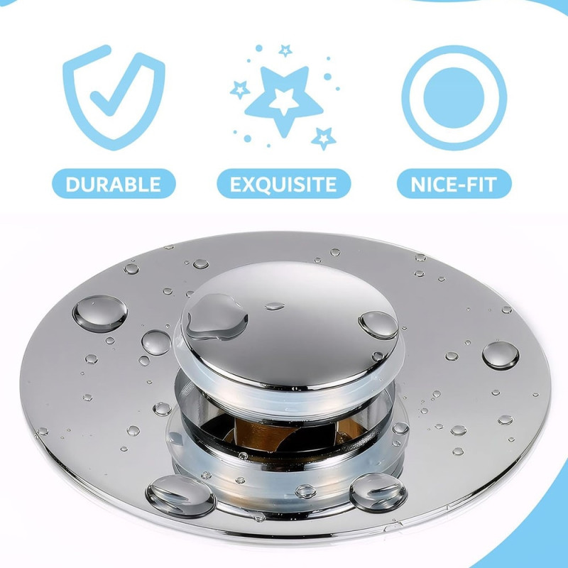 Sink drain stopper push button pop-up plug anti-clogging hair catcher