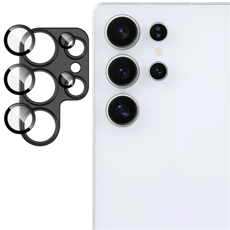 IMAK For Samsung Galaxy S25 Ultra Camera Lens Film Metal Lens Cap + Tempered Glass Lens Protector - Black