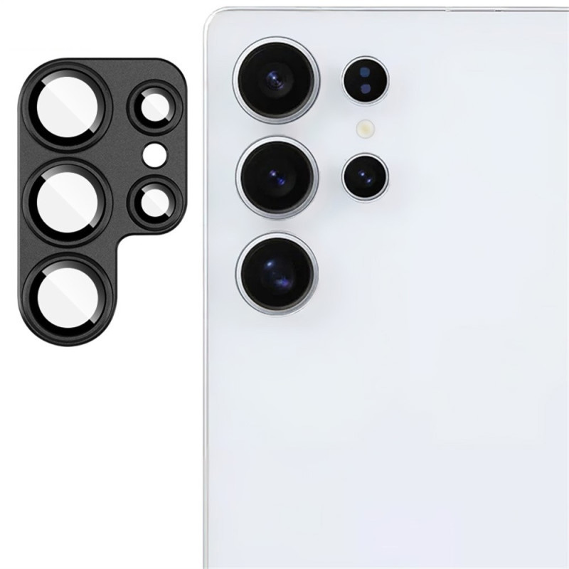 IMAK Samsung Galaxy S25 Ultra Kameran Linssikalvo Metallinen Linssikansi + Karkaistu Lasinen Linssisuojus - Musta