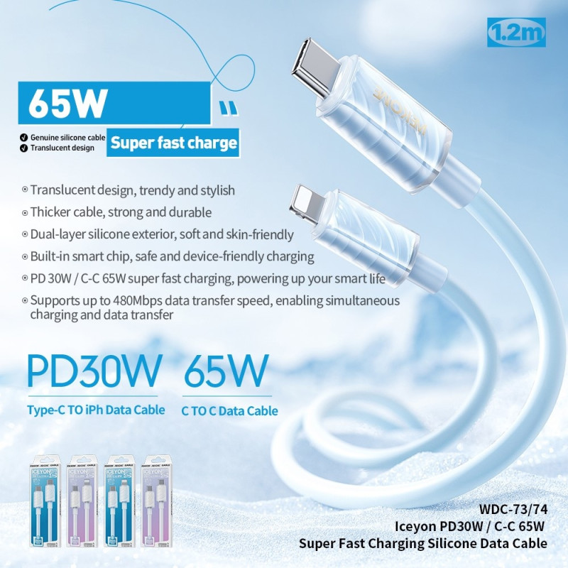 USB-C til USB-C 65W superrask ladekabel 480 Mbps høyhastighetsoverføring