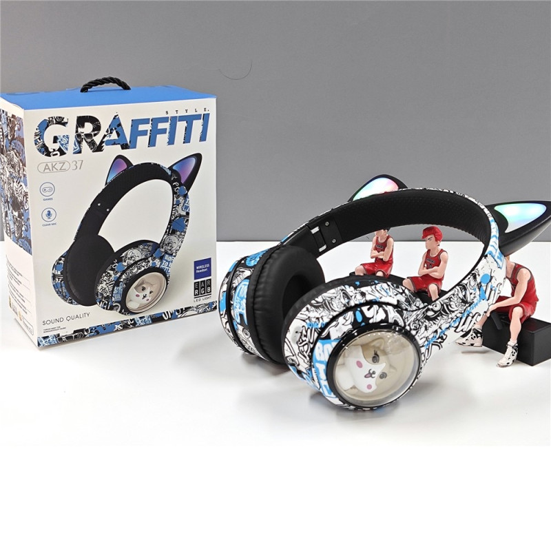 Trådlösa On-Ear hörlurar Kattöra Bluetooth FM-radio Headset Mikrofon - Svart