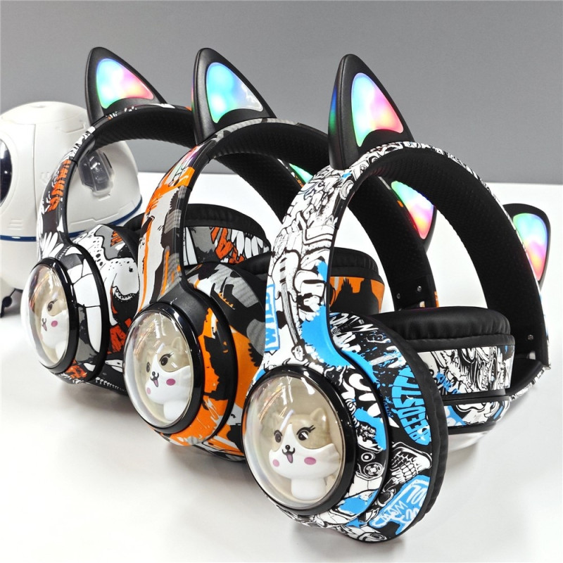 Trådlösa On-Ear hörlurar Kattöra Bluetooth FM-radio Headset Mikrofon - Svart