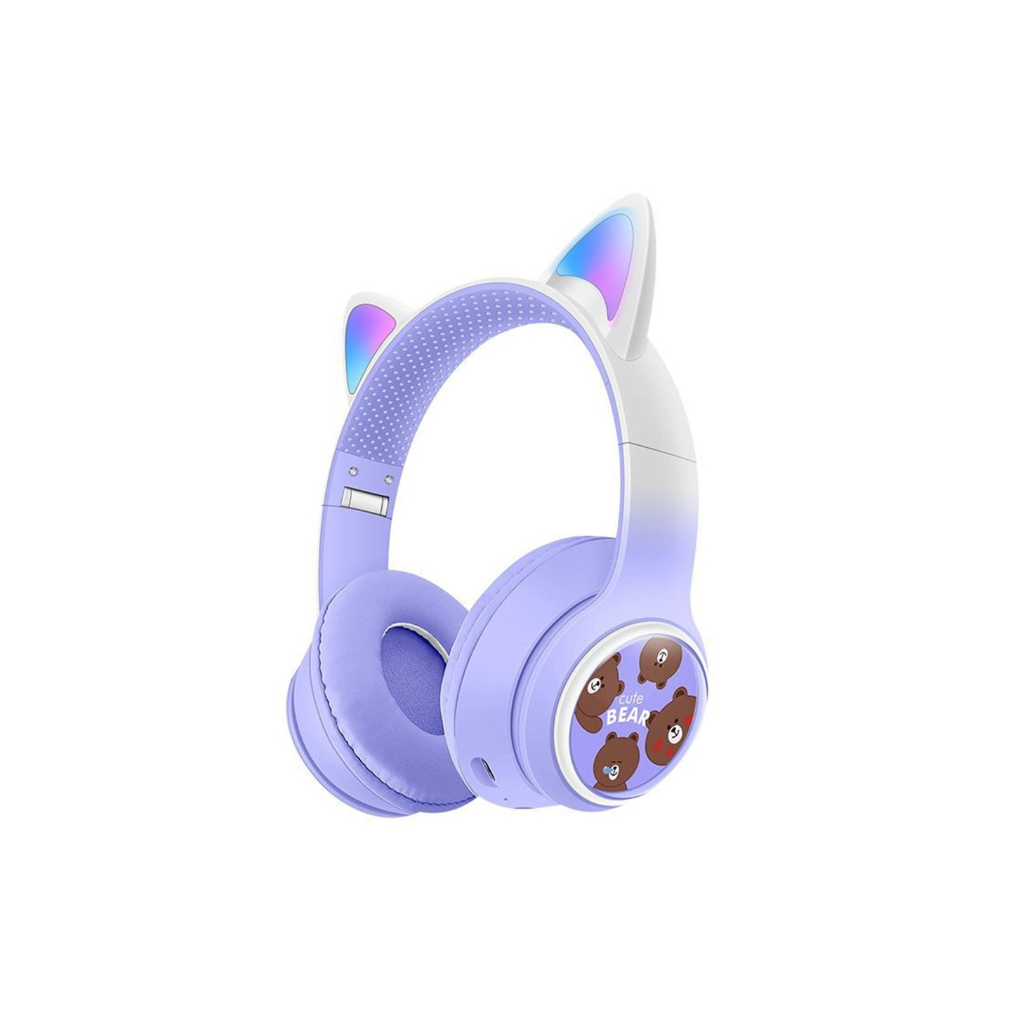 Trådlösa On-Ear hörlurar Glödande Kattöra Bluetooth Gaming Headset - Lila