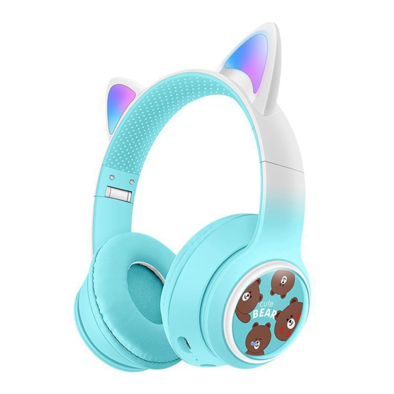 Trådlösa On-Ear hörlurar Glödande Kattöra Bluetooth Gaming Headset - Blå