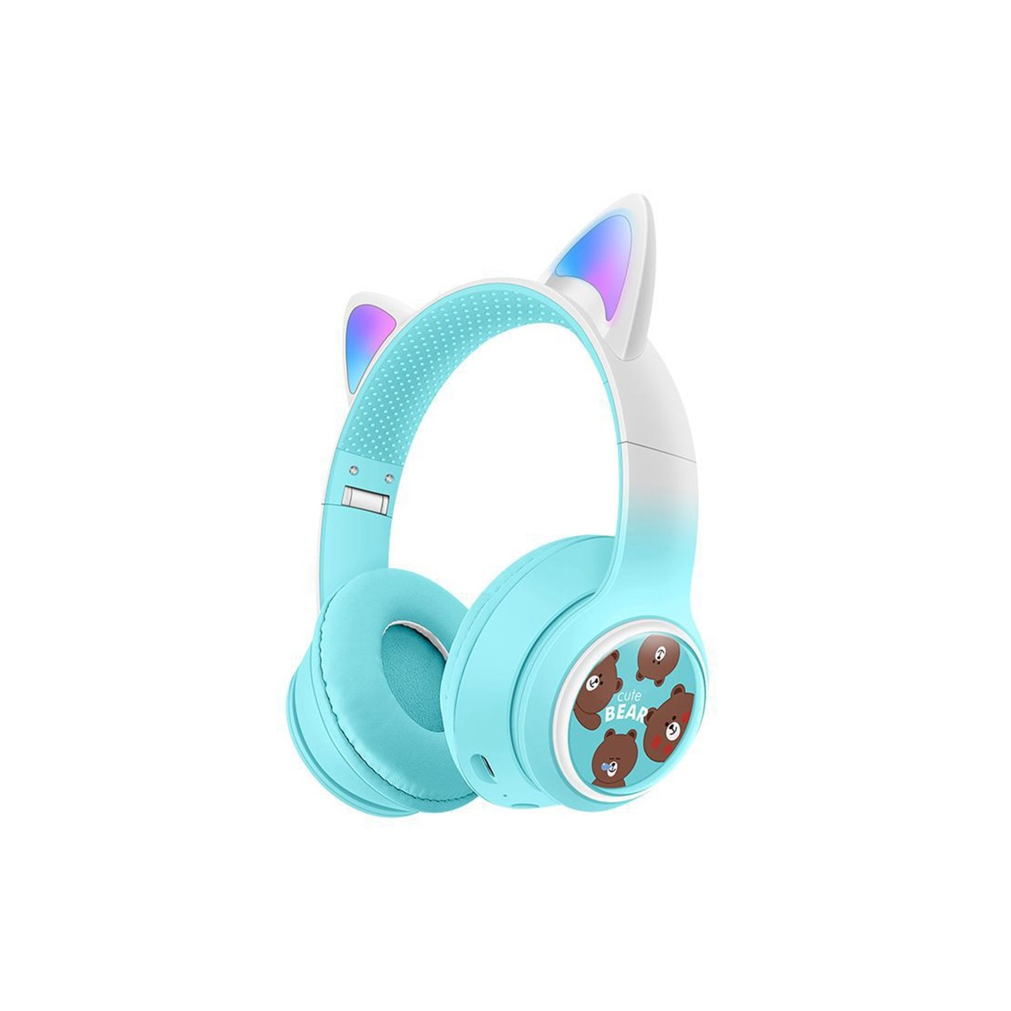Trådlösa On-Ear hörlurar Glödande Kattöra Bluetooth Gaming Headset - Blå