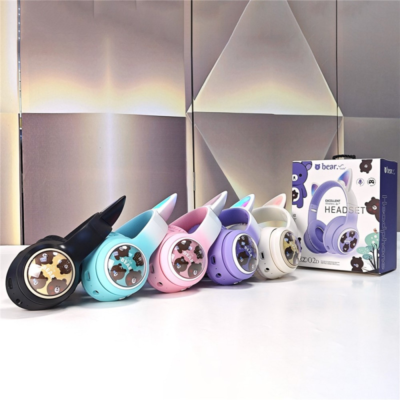 Trådlösa On-Ear hörlurar Glödande Kattöra Bluetooth Gaming Headset - Svart