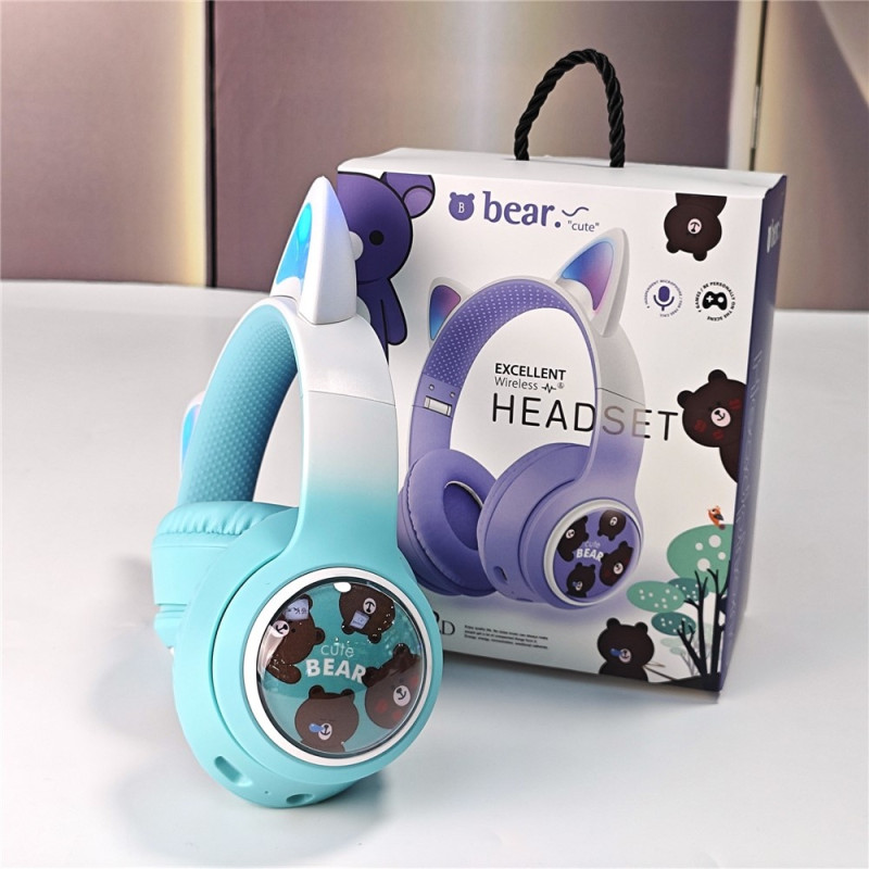 Wireless On-Ear Headphones Glowing Cat Ear Bluetooth Gaming Headset - Blue