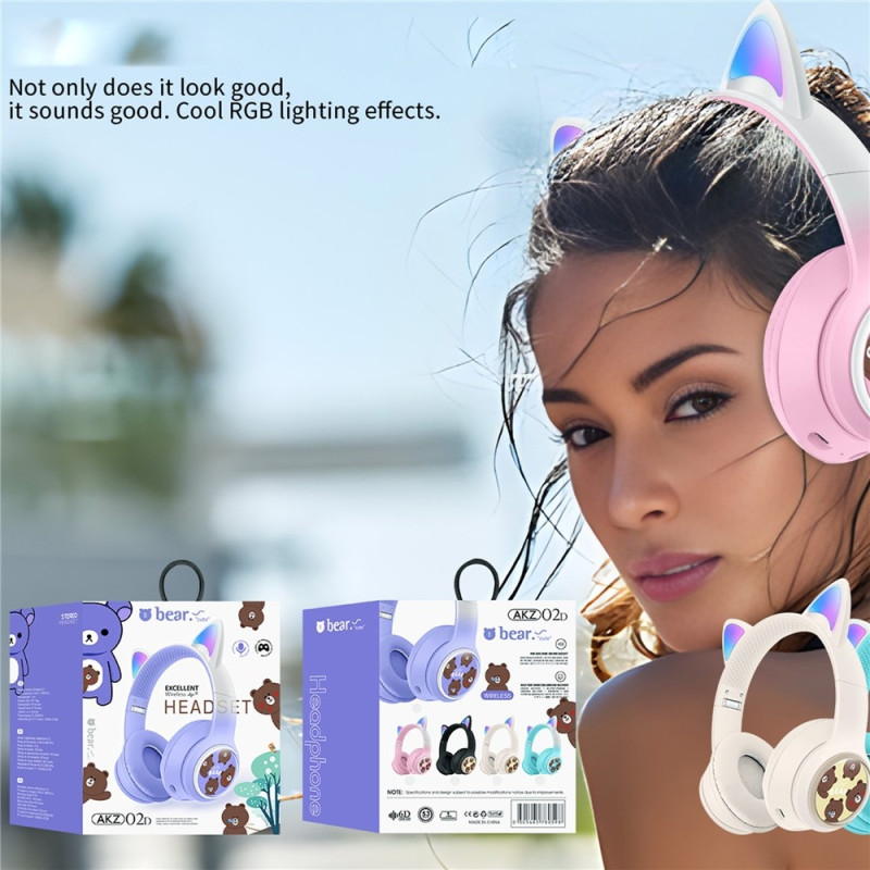 Trådlösa On-Ear hörlurar Glödande Kattöra Bluetooth Gaming Headset - Blå