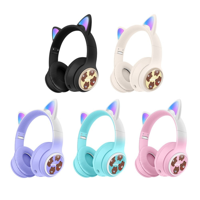 Trådlösa On-Ear hörlurar Glödande Kattöra Bluetooth Gaming Headset - Svart