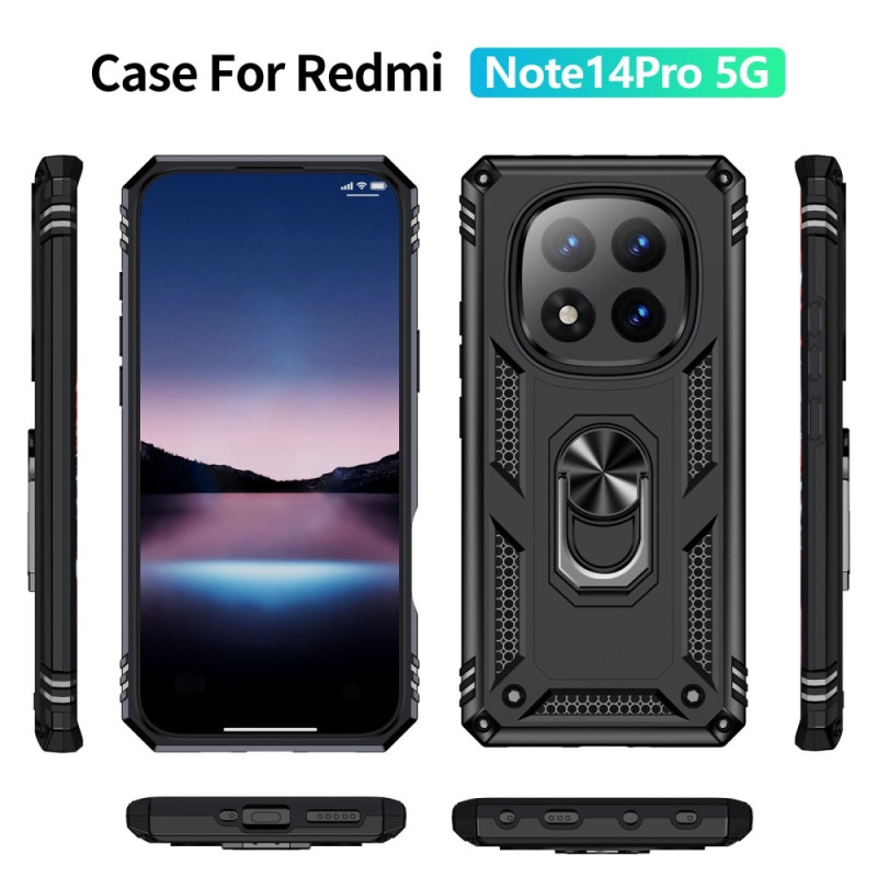 Xiaomi Redmi Note 14 Pro 5G / Poco X7 5G Suojakuori PC + TPU Pyörivä Rengas Kickstand - Musta