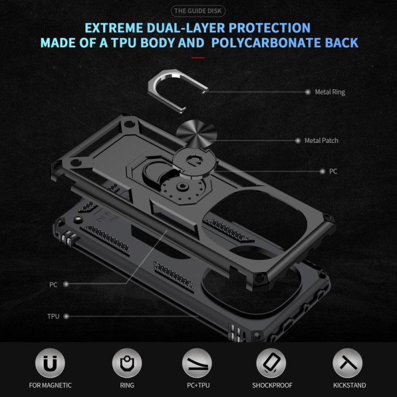 Til Xiaomi Redmi Note 14 Pro 5G Cover PC + TPU Telefoncover med Roterende Ring Kickstand - Sort