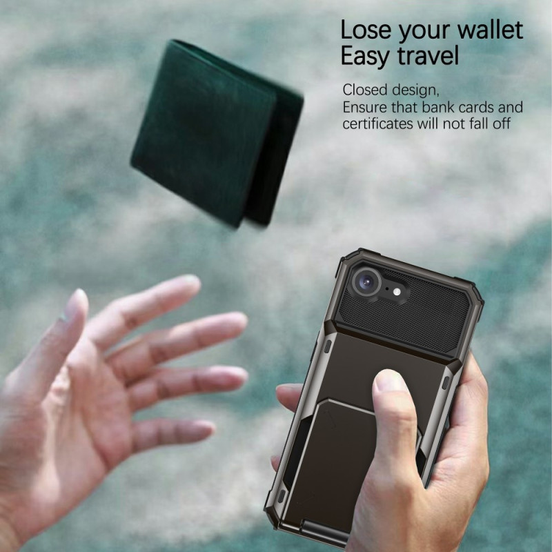 For iPhone 16e Phone Cover PC+TPU Dual Layer Back Case with Card Holder – Black