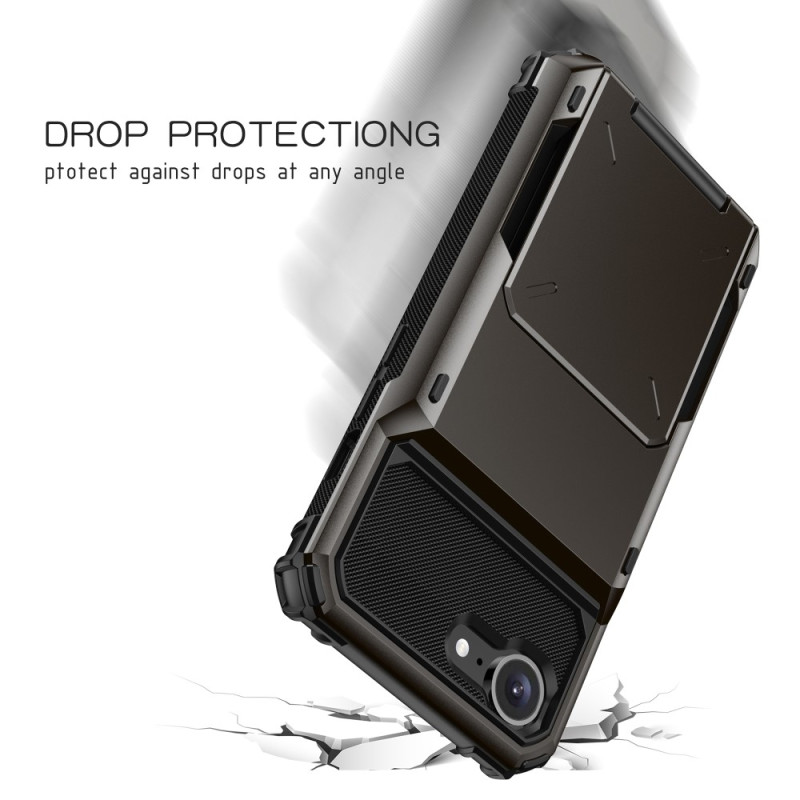 Til iPhone 16e Cover PC+TPU Dobbeltlag Bagside med Kortholder – Sort