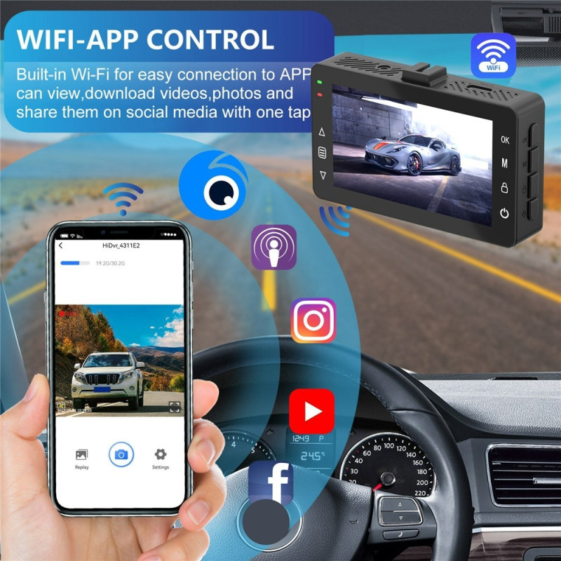 4K front 2K bagpå bil dashcam 3" dobbeltlinse WiFi smartphone-forbindelse