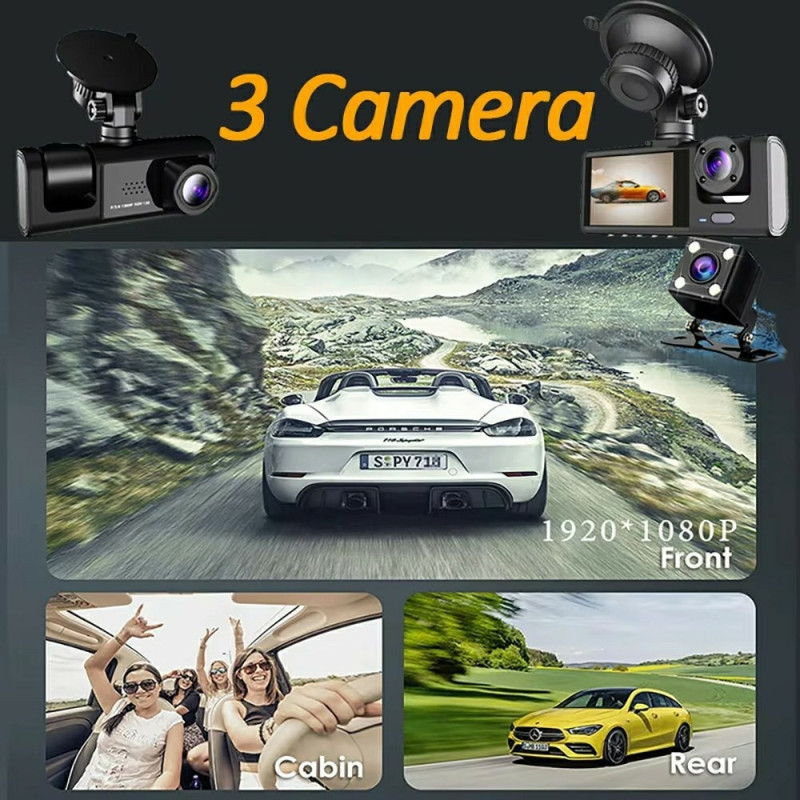 WIFI Bil Dash Cam HD 1080P Foran/Indeni/Bag 3 Linser Bil DVR Parkeringsoptager