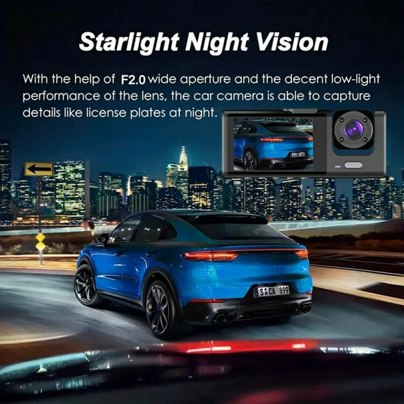 WIFI Car Dash Cam HD 1080P Front/Inside/Rear 3 Lenses Car DVR Parking Recorder