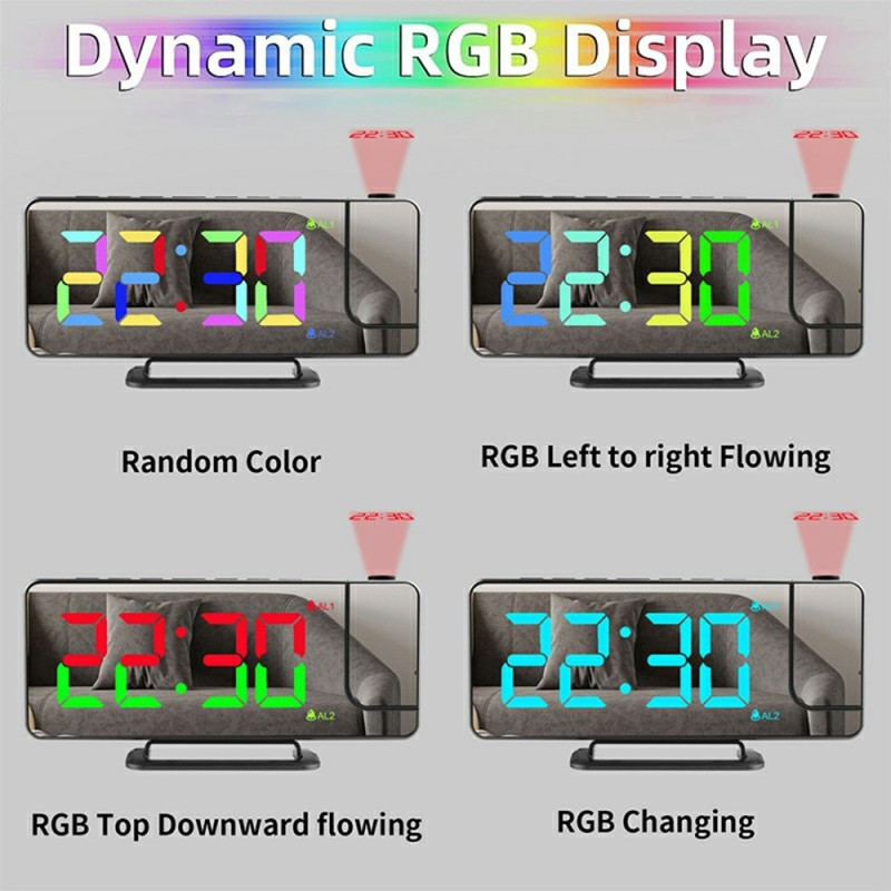 RGB Projection Clock Mirror Large Screen Digital Alarm Clock