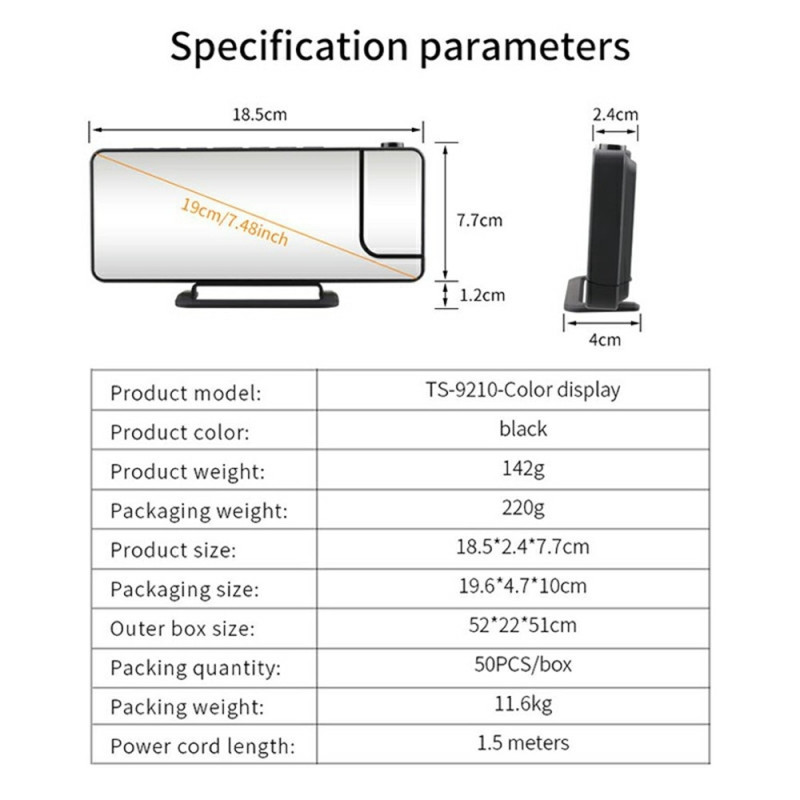 RGB Projektionsklocka Spegel Stor Skärm Digital Väckarklocka Klocka