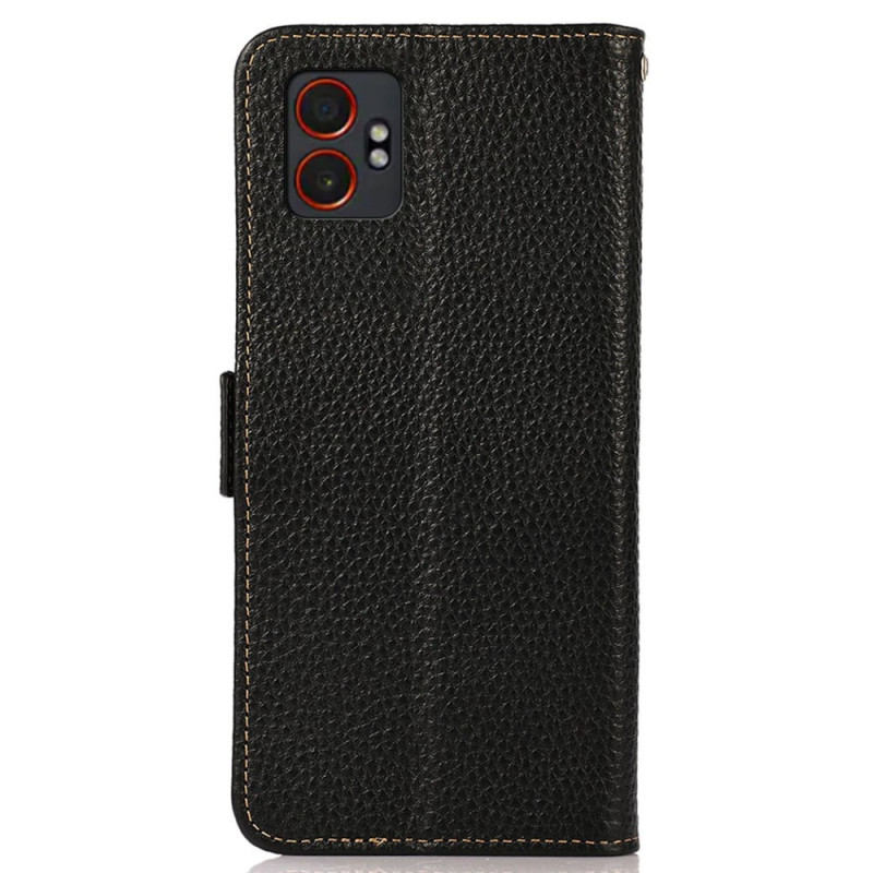 KHAZNEH Til Samsung Galaxy XCover7 Pro Telefonetui i Ægte Koskind Flip Cover - Sort