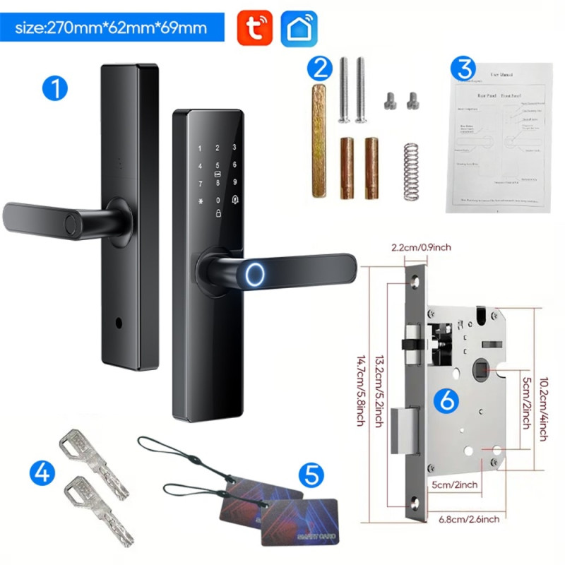 Lock Tuya Smart Electronic Door Lock Fingerprint Password - 14.7 cm Lock Body