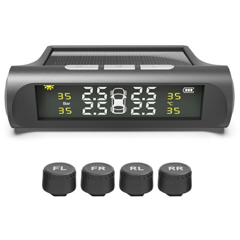 TPMS Tire Pressure Monitoring System Solar Powered Car Tire Sensor High Low Pressure Warning