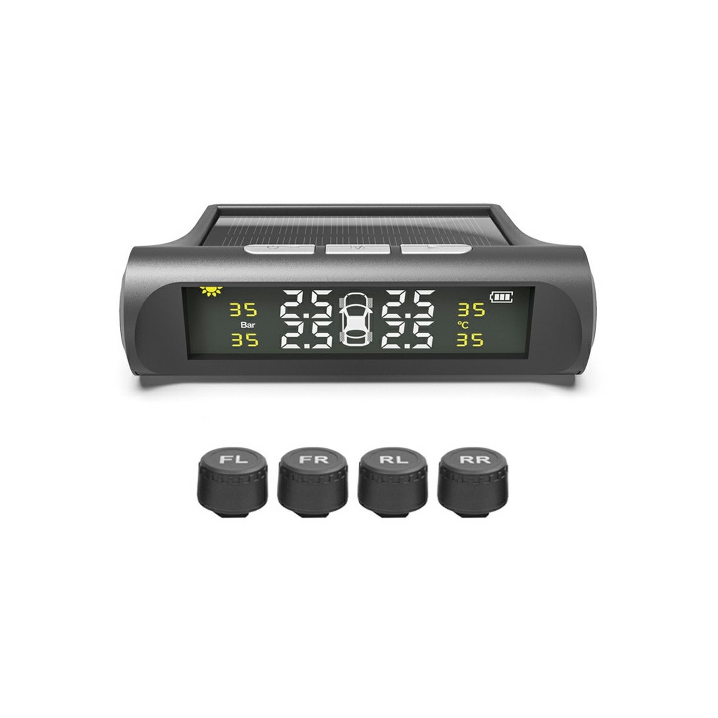 TPMS-rengaspaineiden valvontajärjestelmä Aurinkoenergialla toimiva auton rengasanturi Korkean ja matalan paineen varoitus