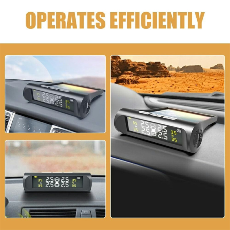 TPMS Dæktryksovervågningssystem Soldrevet bildæksensor Advarsel om højt lavt tryk