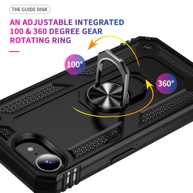 Till iPhone 16e Hybrid skal med Finger Ring & Metall Plåt - Svart