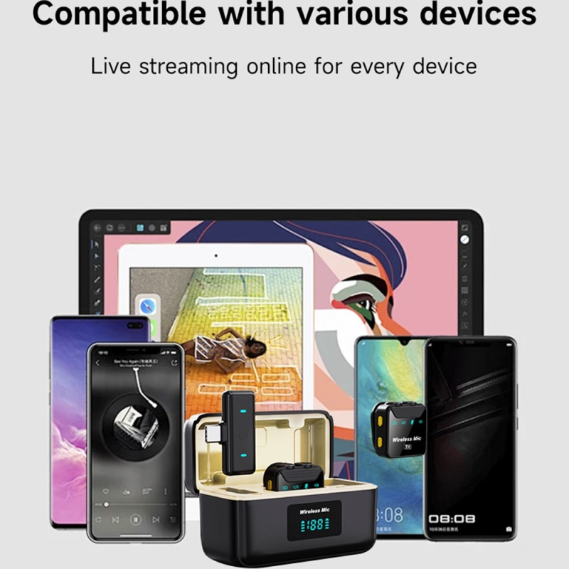 SX23 USB-C Mikrofon Lavaliter Brusreducerande Trådlös 2 Mikrofoner + 1 Mottagare