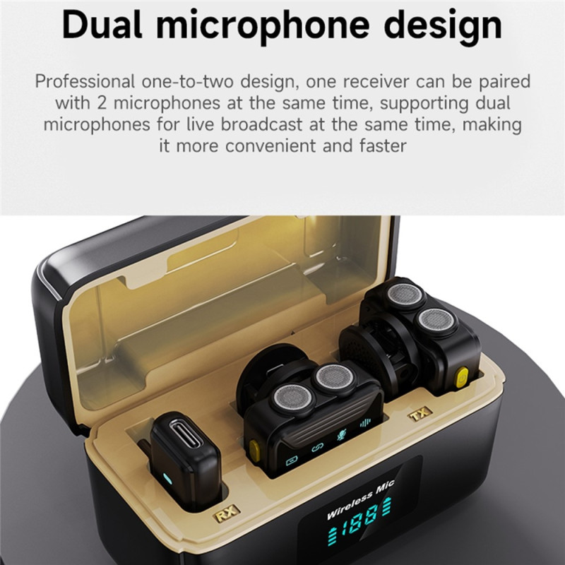 SX23 USB-C Mikrofon Lavalier Støydempende Trådløs 2 Mikrofoner + 1 Mottaker