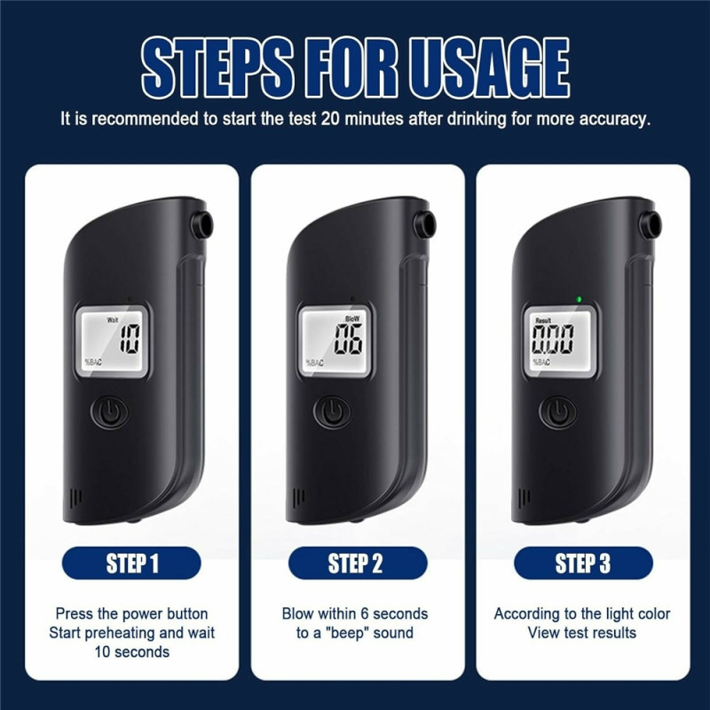 MR689 Alkoholmåler Alkoholtester Høypresisjons BAC-detektor Hvit LED-lys