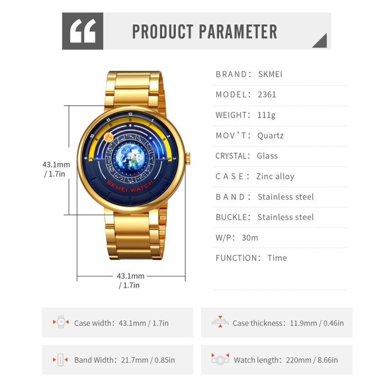 SKMEI Quartz Armbåndsur 30M Vandtæt Stålrem Rundt Armbåndsur - Sølv