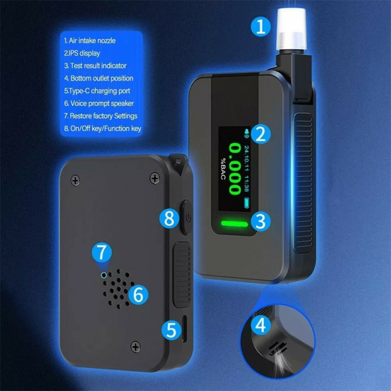 Alkoholimittarin korkean tarkkuuden alkoholitestauslaite, ääniviestillä varustettu alkometri