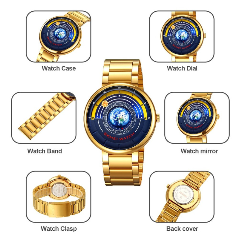 SKMEI Quartz Armbandsklocka Klocka 30M Vattentät Stålband Rund Armbandsur Svart