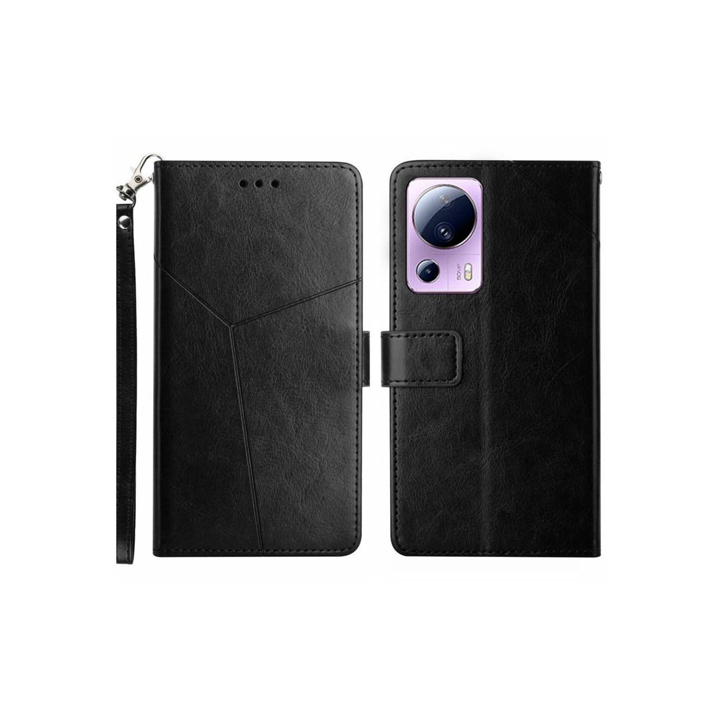 Xiaomi 13 Lite / Civi 2 5G Wallet Cover Phone Case with Strap - Black