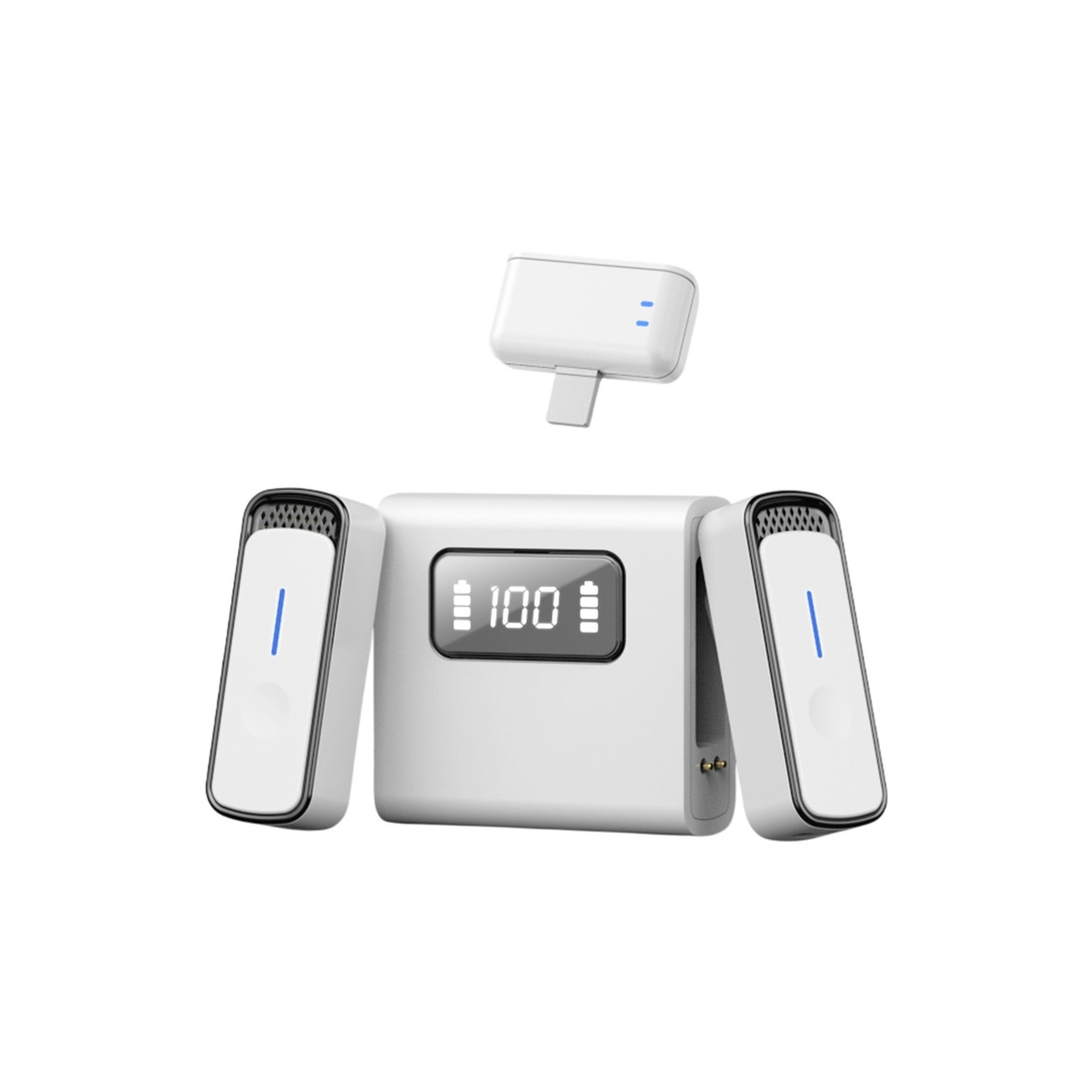 iP Wireless Lavalier Noise Cancelling 2 Microphones Charging Case White+Black